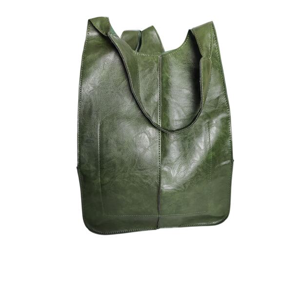 Faux Leather Olive Green Shopping Grocery Market Tote Large - Picture 1 of 6